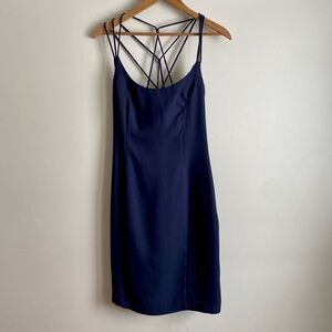 Vintage Lori Ann Montreal Y2K Lined Mini 33"L Dress Navy Blue